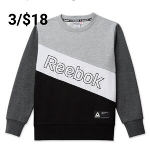 REEBOK Gray white black logo color block crew neck sweater boys S 6/7